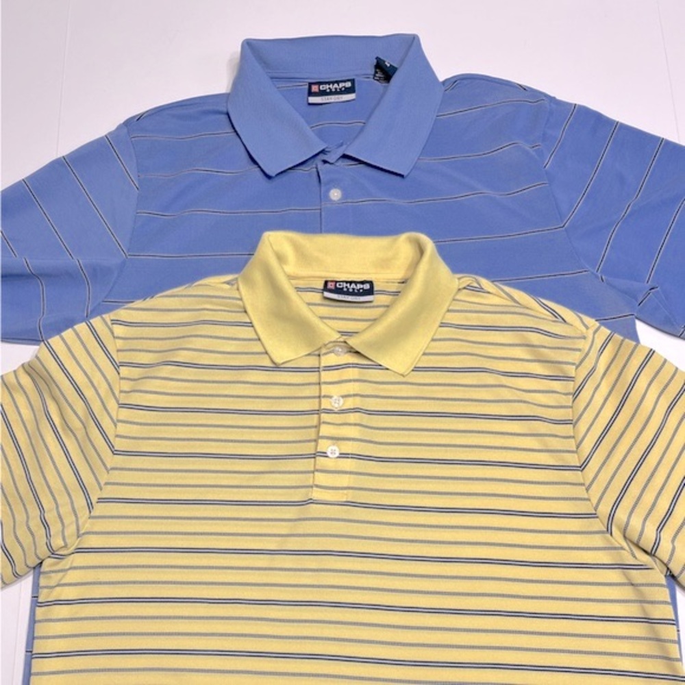Bundle 2 Chaps Golf Stay-Dry Men’s Stripped Short Sleeve Athletic Polo Shirt